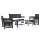 vidaXL 4-Piece Poly Rattan Lounge Set with Cushions Black