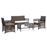 vidaXL 4-Piece Poly Rattan Lounge Set with Cushions Black