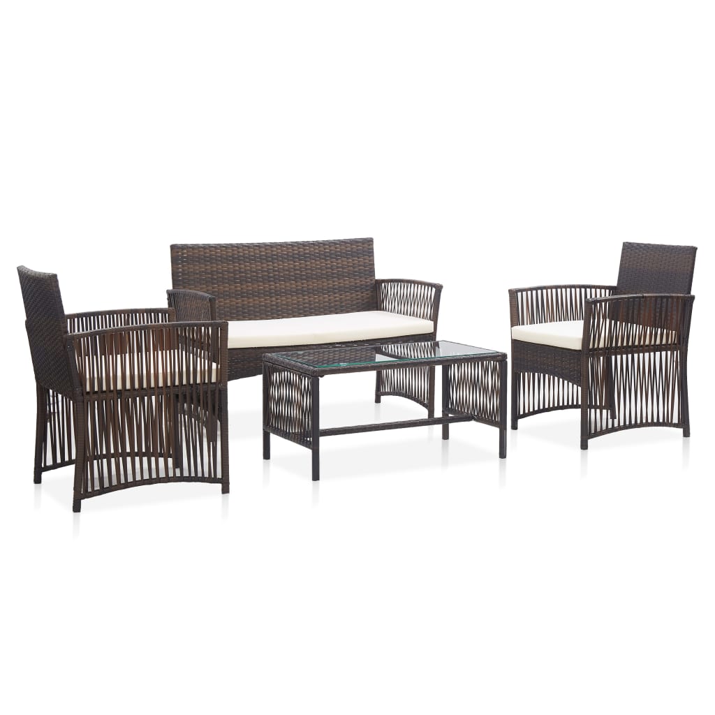 vidaXL 4-Piece Poly Rattan Lounge Set with Cushions Black