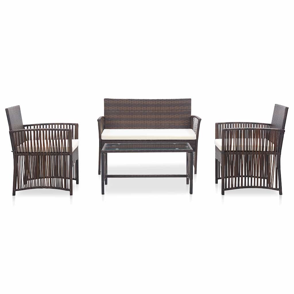 vidaXL 4-Piece Poly Rattan Lounge Set with Cushions Black