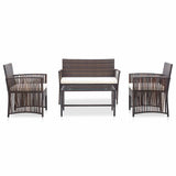 vidaXL 4-Piece Poly Rattan Lounge Set with Cushions Black