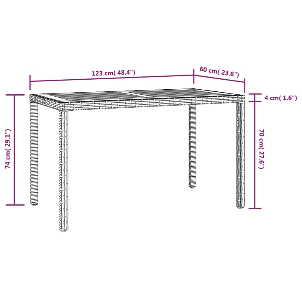 vidaXL Tuintafel 123x60x74 cm poly rattan zwart