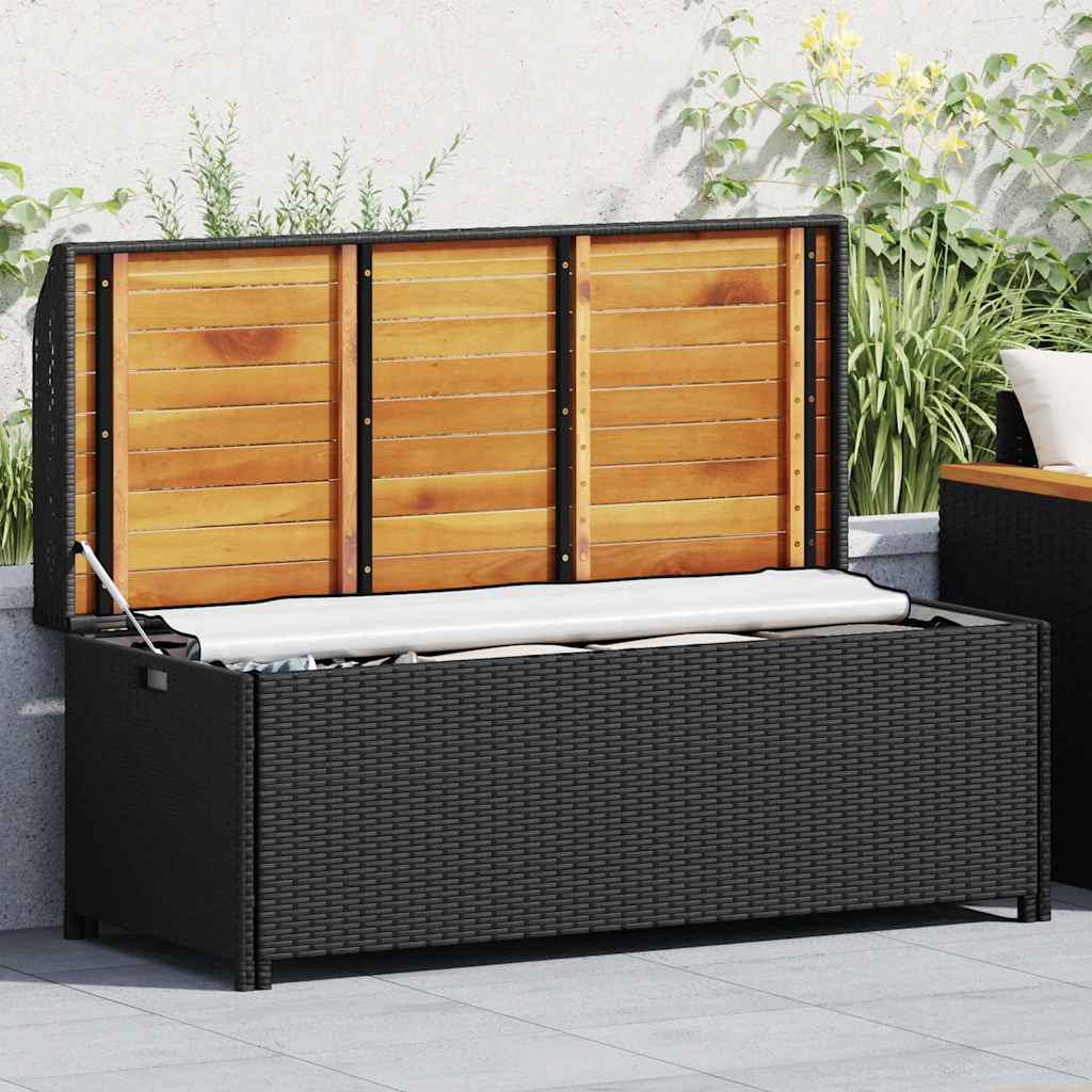vidaXL Opbergbankje 100x50x52 cm poly rattan en acaciahout zwart