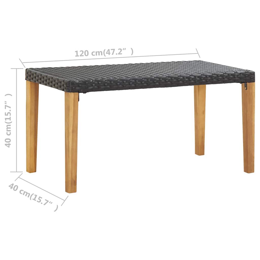 vidaXL Garden bench 120 cm poly rattan and solid acacia wood black