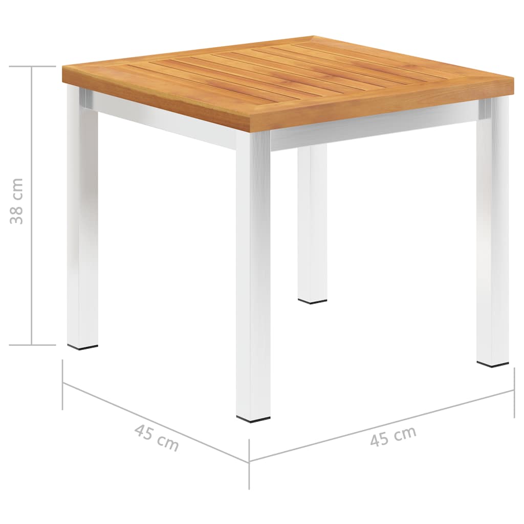 vidaXL Garden Side Table 45x45x38 cm Solid Acacia Wood Stainless Steel