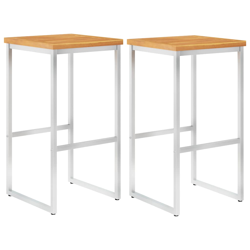 vidaXL Barstoelen 2 st massief acaciahout en roestvrij staal