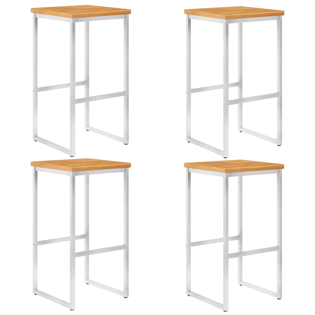 vidaXL Barstoelen 2 st massief acaciahout en roestvrij staal