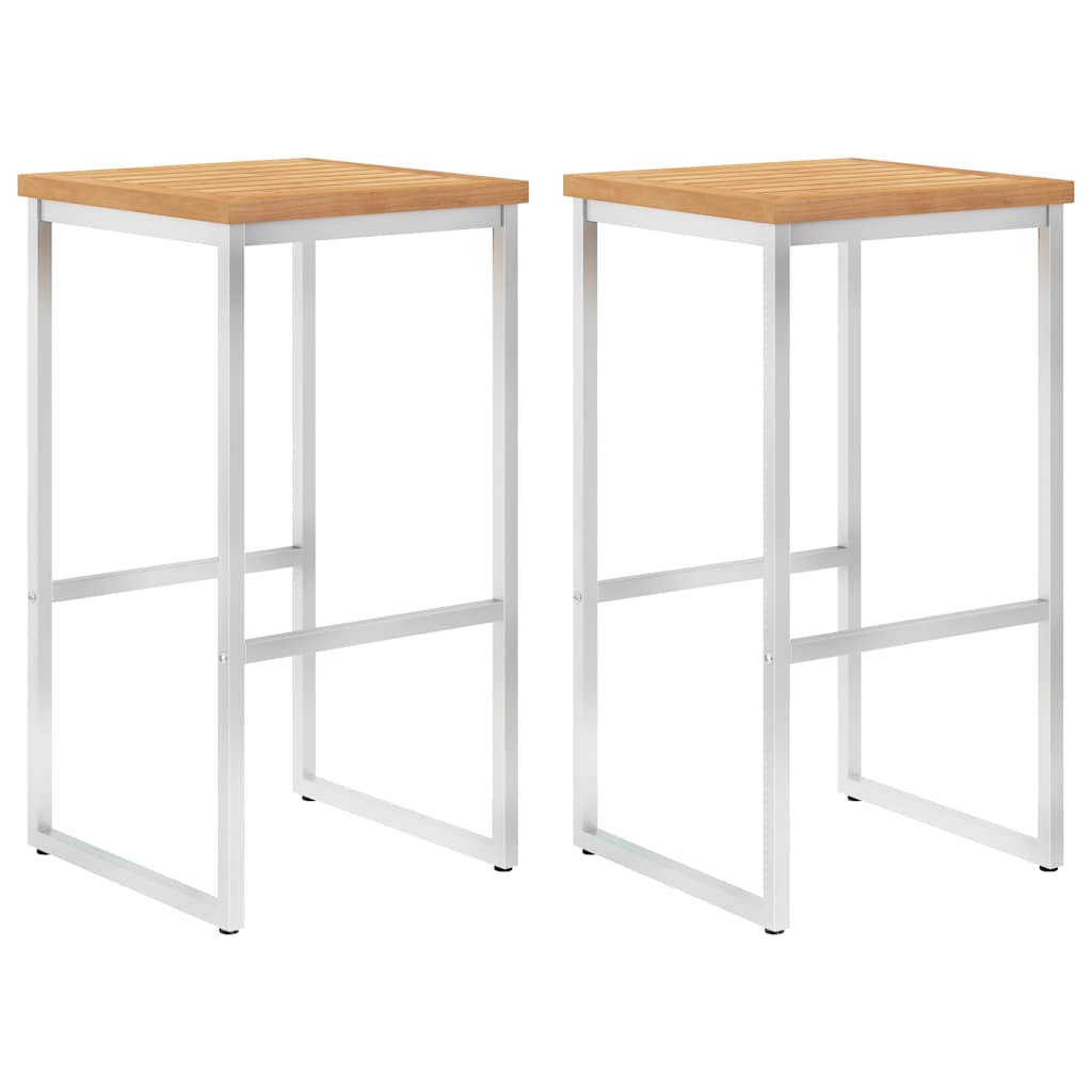 vidaXL Barstoelen 2 st massief acaciahout en roestvrij staal