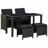 vidaXL 5-delige Tuinset met kussens poly rattan zwart