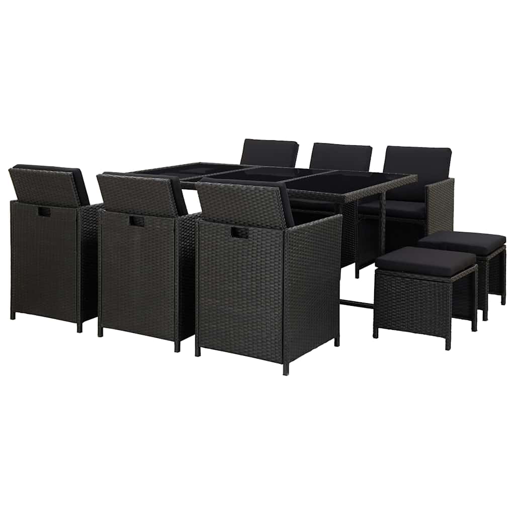 vidaXL 5-delige Tuinset met kussens poly rattan zwart