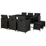 vidaXL 5-delige Tuinset met kussens poly rattan zwart