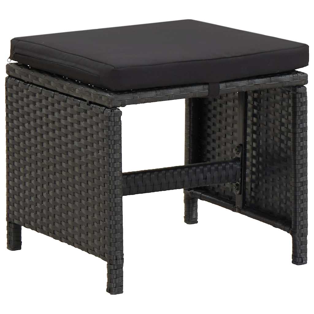 vidaXL 5-delige Tuinset met kussens poly rattan zwart