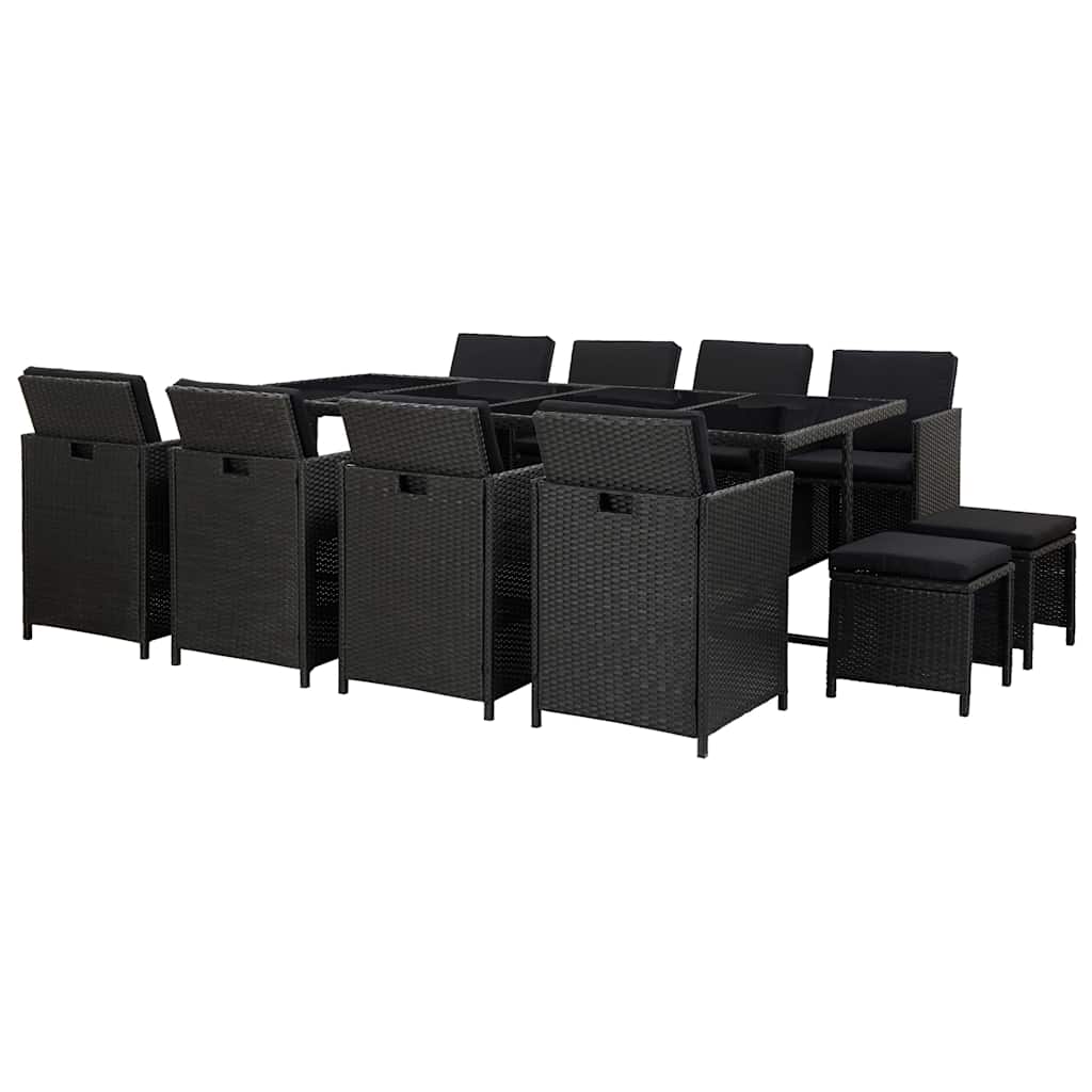 vidaXL 5-delige Tuinset met kussens poly rattan zwart