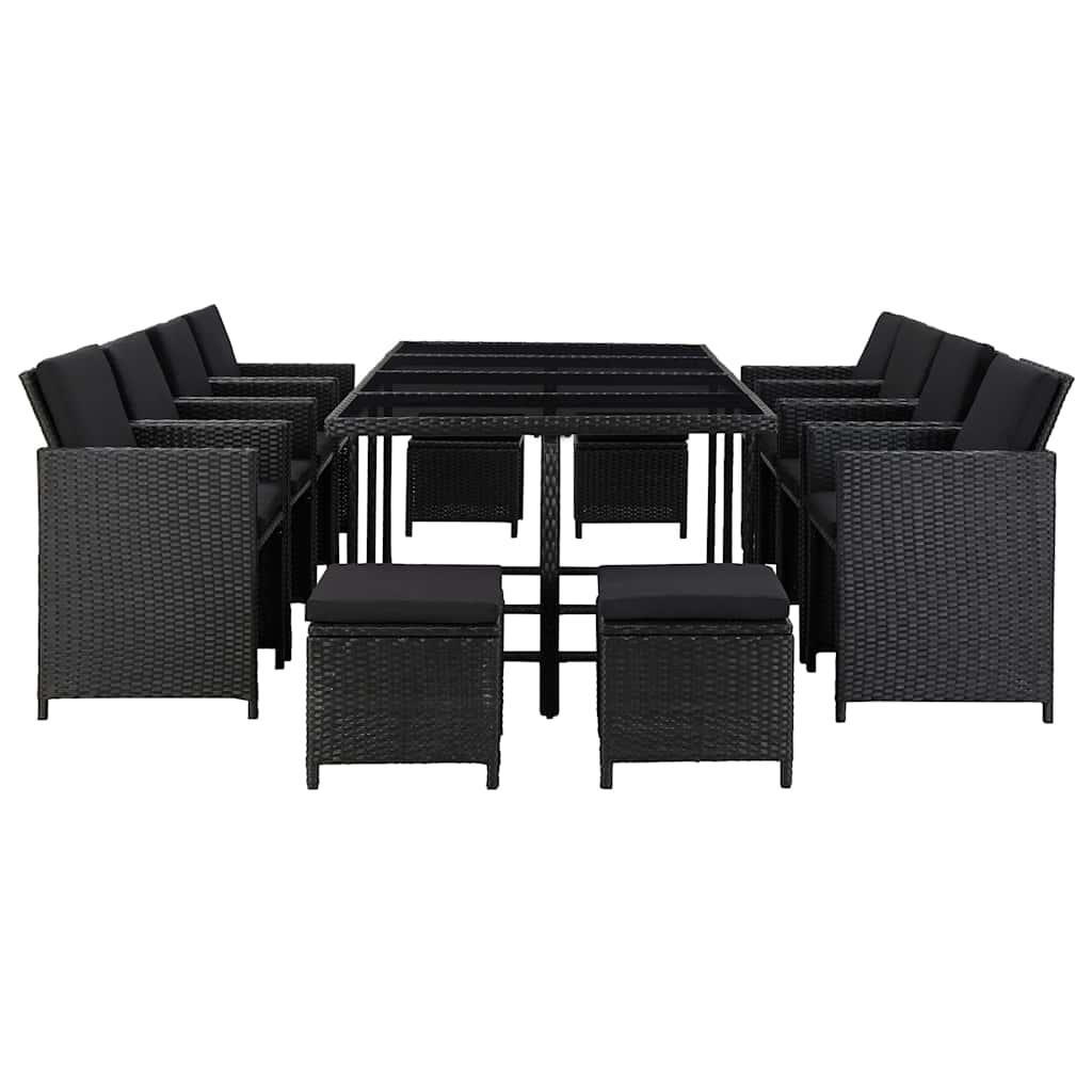 vidaXL 5-delige Tuinset met kussens poly rattan zwart