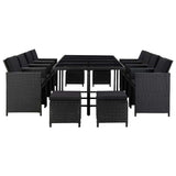 vidaXL 5-delige Tuinset met kussens poly rattan zwart