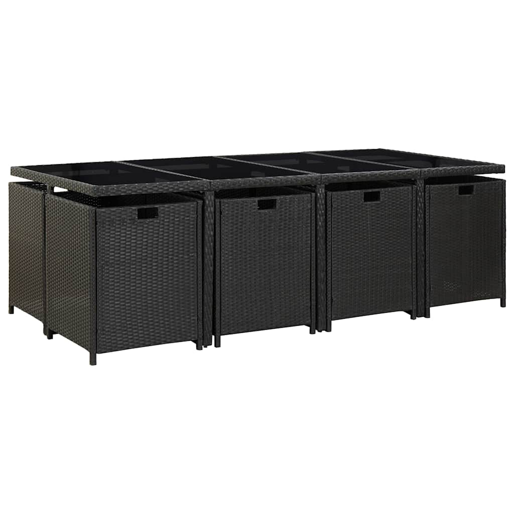 vidaXL 5-delige Tuinset met kussens poly rattan zwart