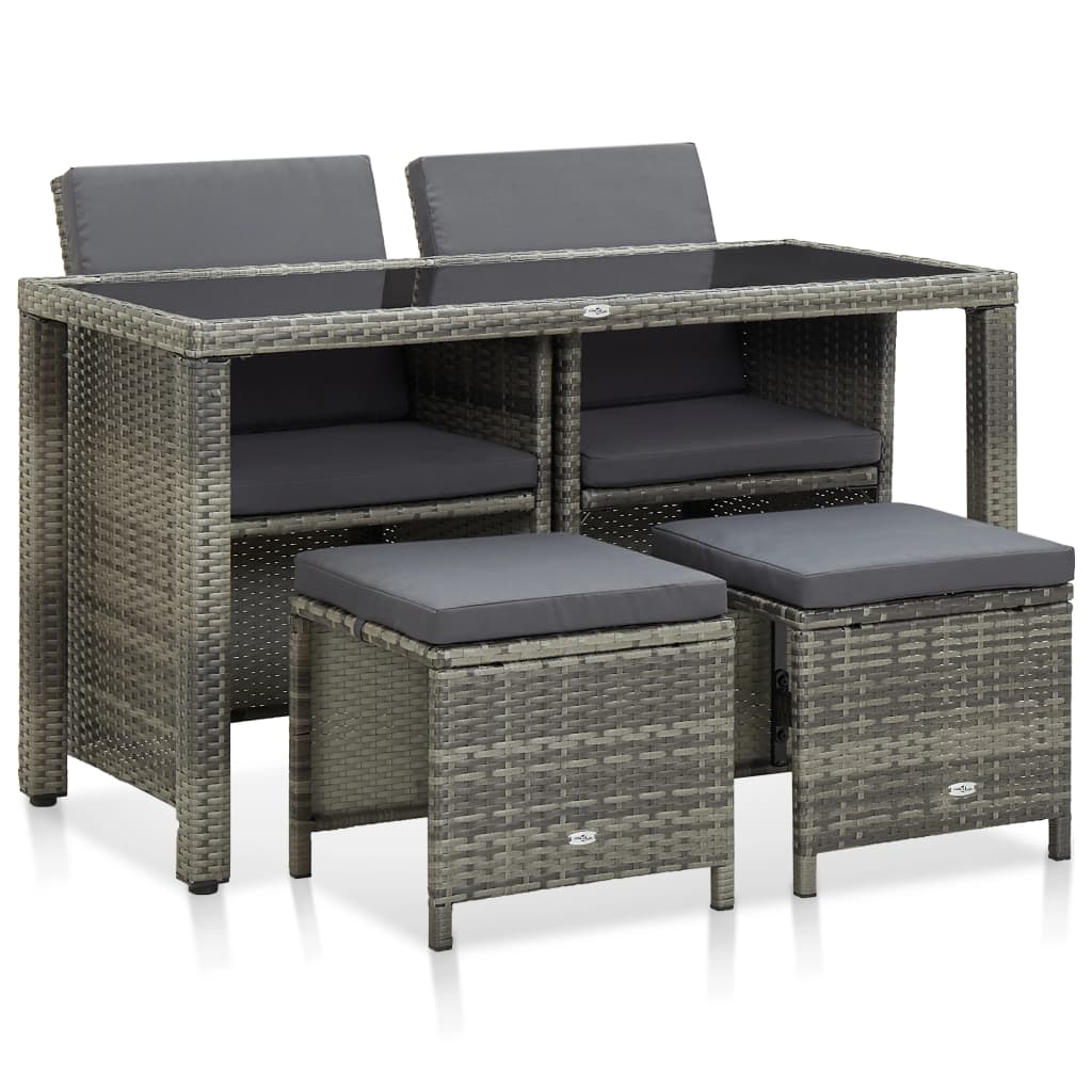 vidaXL 5-delige Tuinset met kussens poly rattan bruin