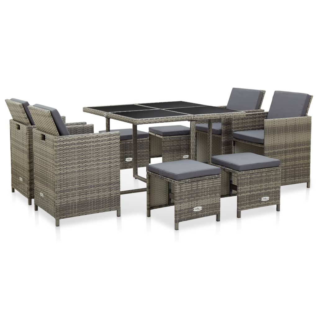 vidaXL 5-delige Tuinset met kussens poly rattan bruin