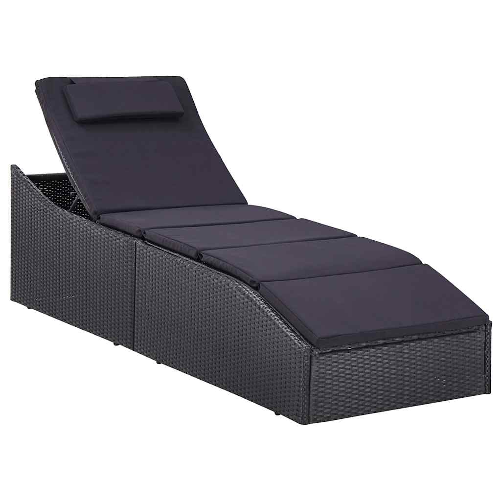 vidaXL Sun Lounger with Cushion Poly Rattan Black