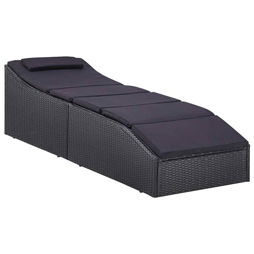 vidaXL Sun Lounger with Cushion Poly Rattan Black