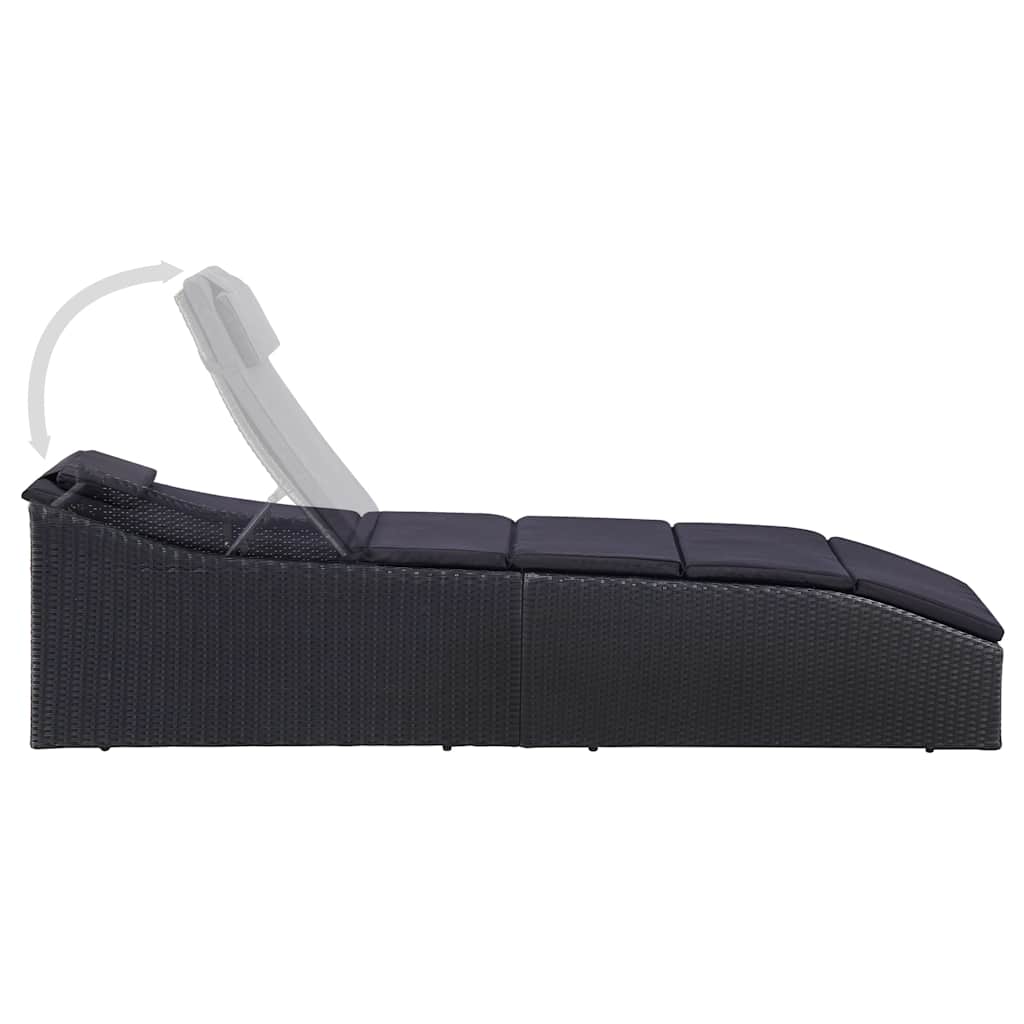 vidaXL Sun Lounger with Cushion Poly Rattan Black
