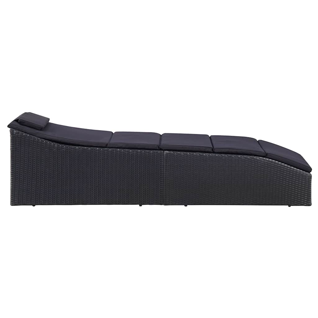 vidaXL Sun Lounger with Cushion Poly Rattan Black