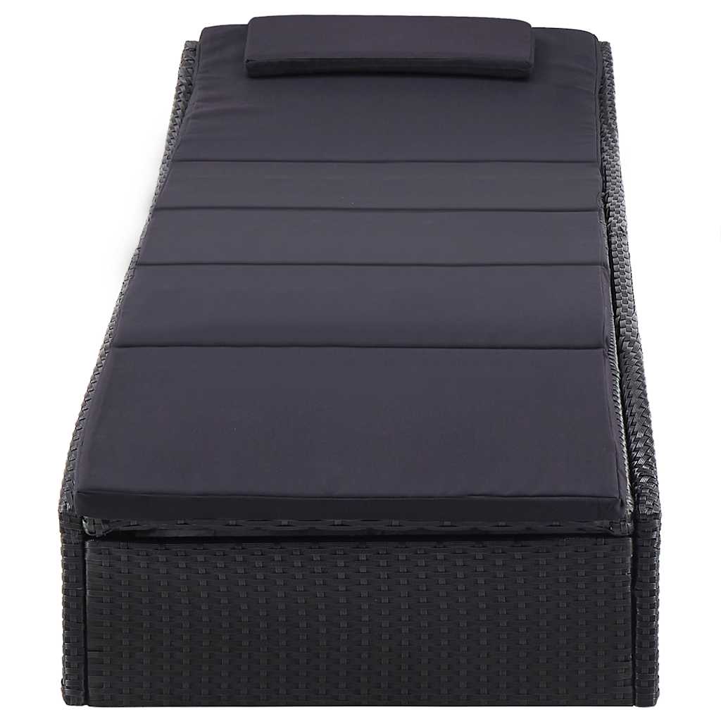 vidaXL Sun Lounger with Cushion Poly Rattan Black