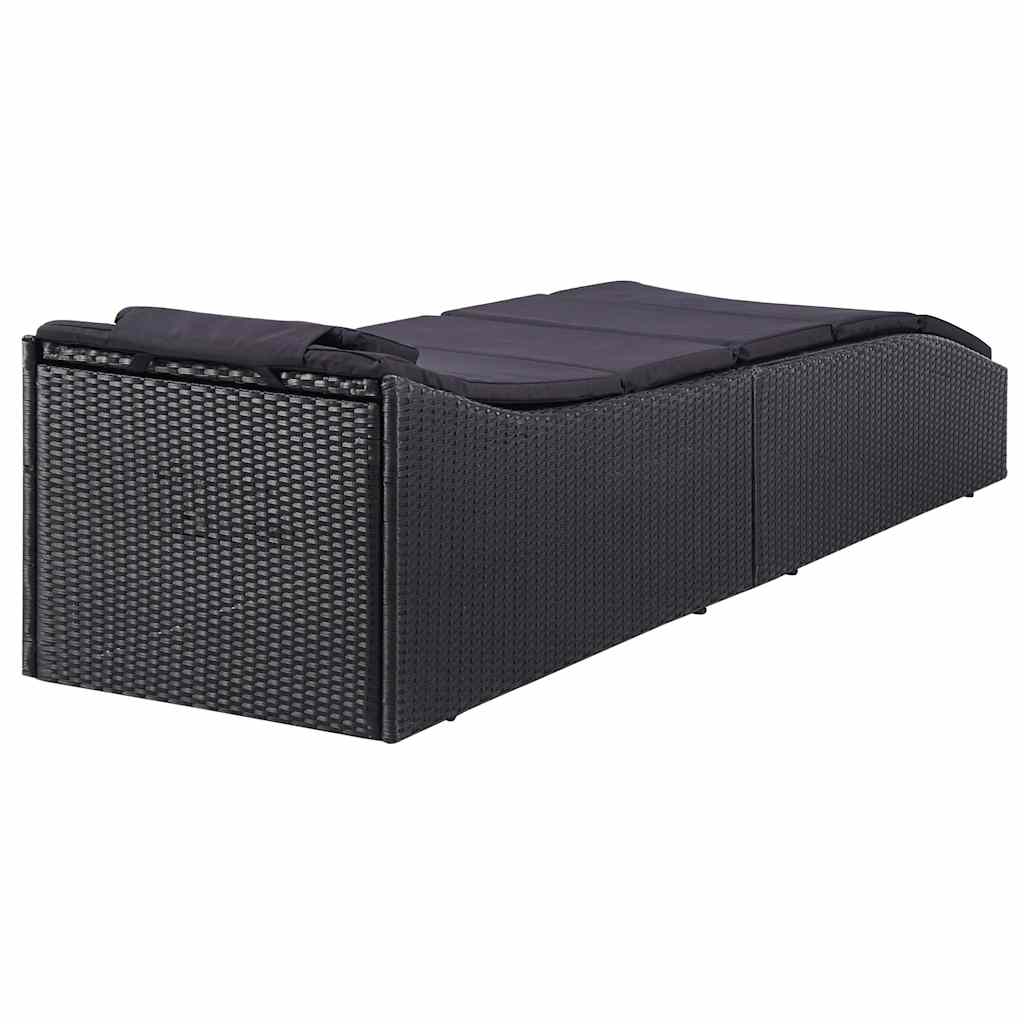 vidaXL Sun Lounger with Cushion Poly Rattan Black
