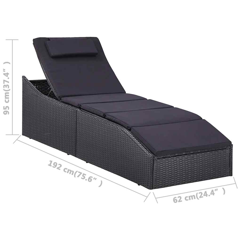 vidaXL Sun Lounger with Cushion Poly Rattan Black