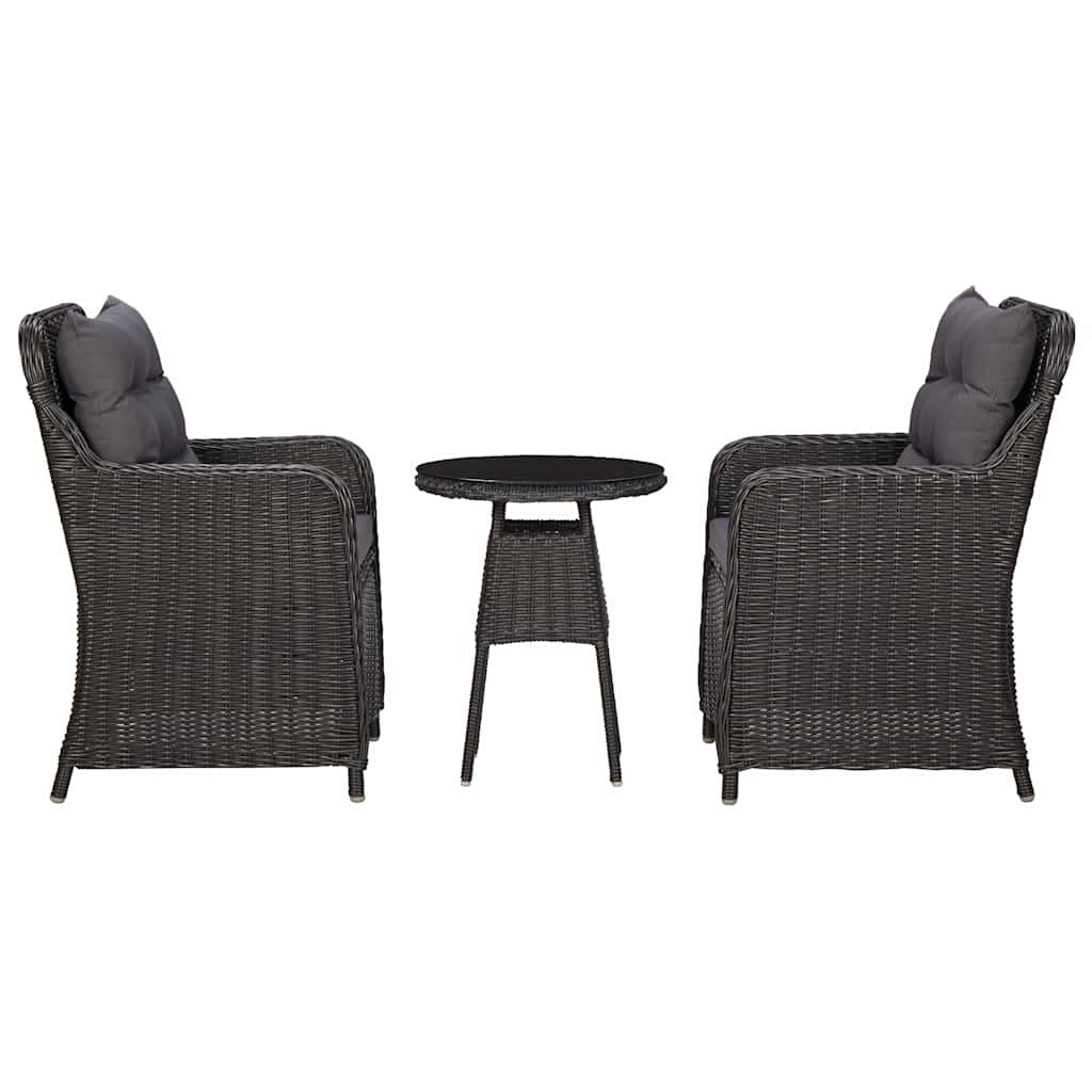 vidaXL 3-delige Bistroset met kussens poly rattan zwart
