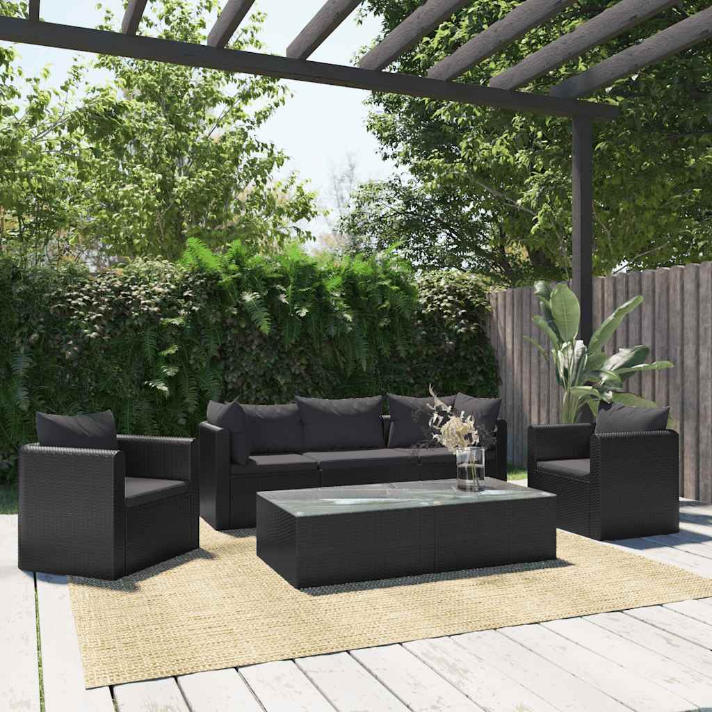 vidaXL 9-piece Poly Rattan Lounge Set with Cushions Black