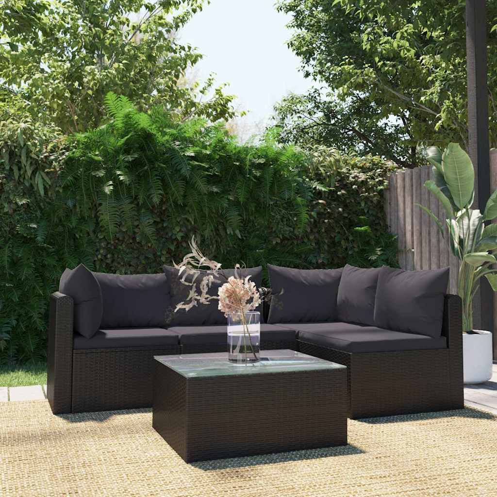 vidaXL 9-piece Poly Rattan Lounge Set with Cushions Black