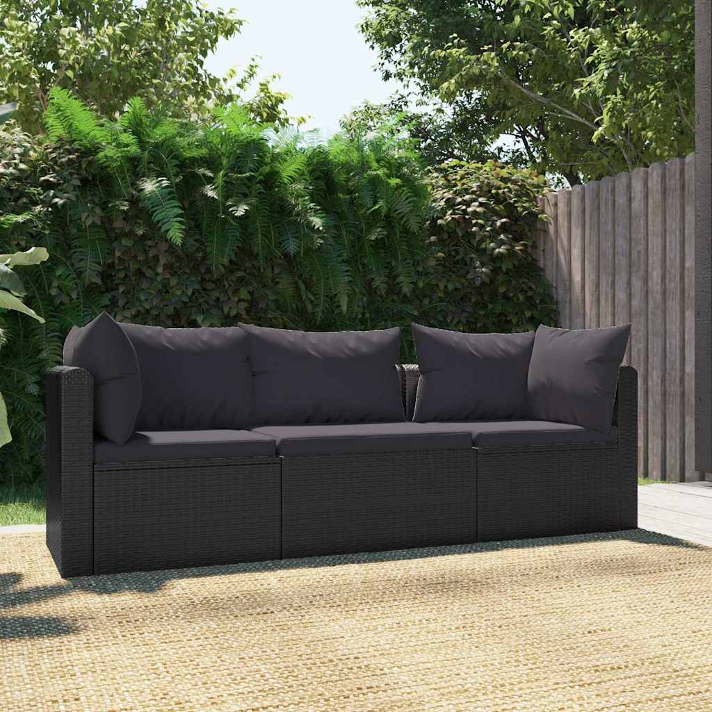 vidaXL 9-piece Poly Rattan Lounge Set with Cushions Black