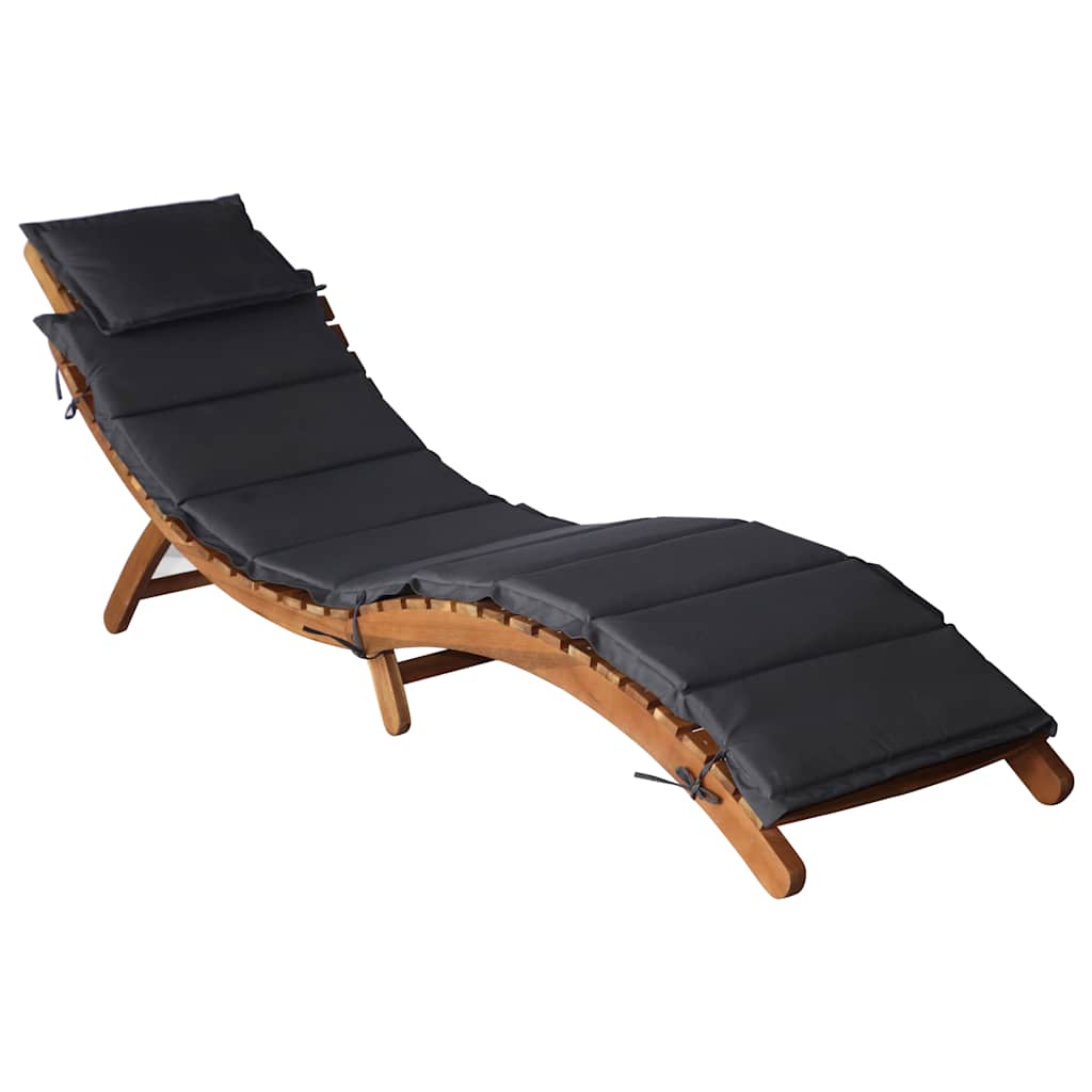 vidaXL Sun Lounger with Cushion Solid Acacia Wood Beige