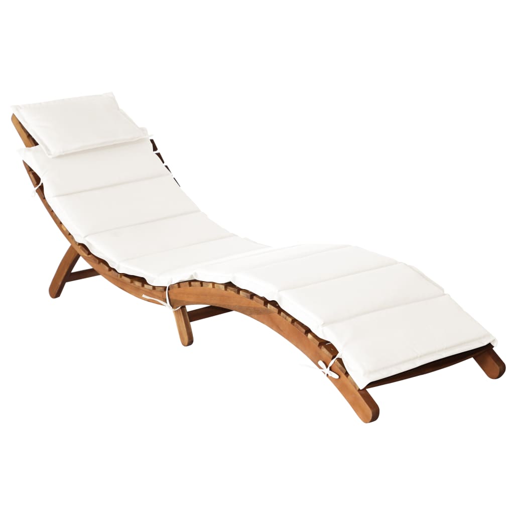 vidaXL Sun Lounger with Cushion Solid Acacia Wood Beige