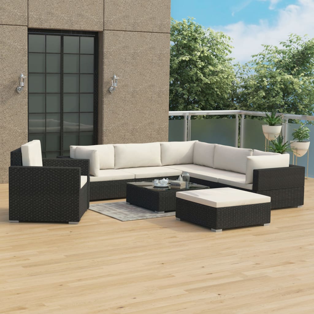 vidaXL 8-Piece Poly Rattan Lounge Set with Cushions Brown
