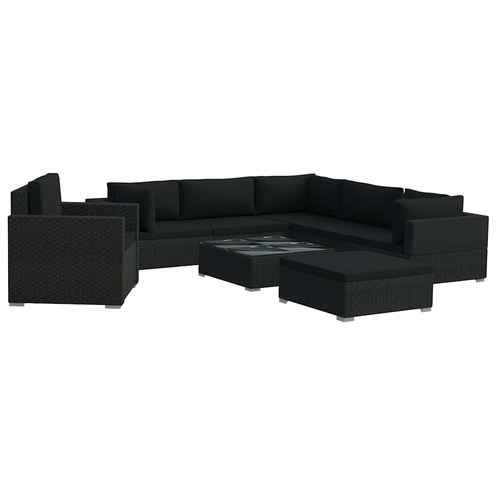 vidaXL 8-Piece Poly Rattan Lounge Set with Cushions Brown