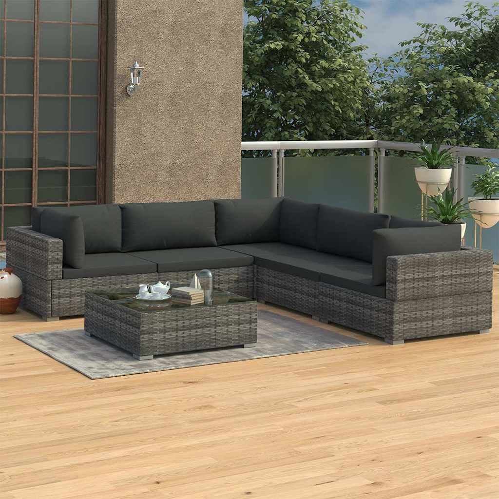 vidaXL 6-delige Loungeset met kussens poly rattan bruin