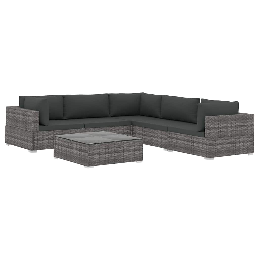 vidaXL 6-delige Loungeset met kussens poly rattan bruin