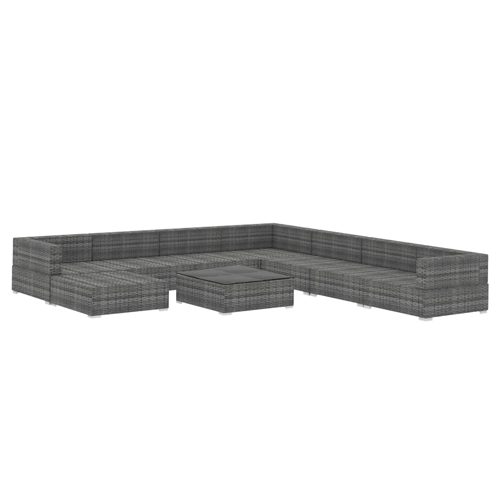 vidaXL 9-delige Loungeset met kussens poly rattan grijs