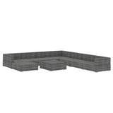 vidaXL 9-delige Loungeset met kussens poly rattan grijs