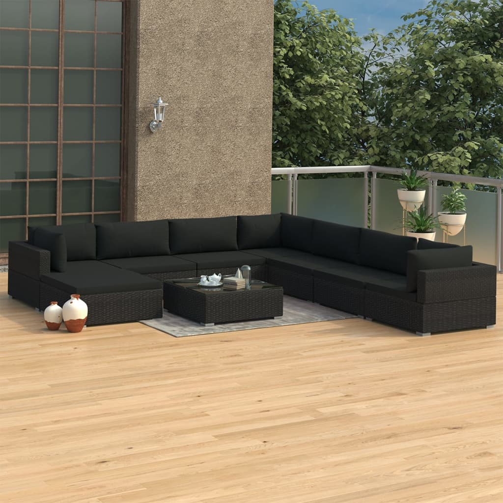 vidaXL 9-delige Loungeset met kussens poly rattan grijs