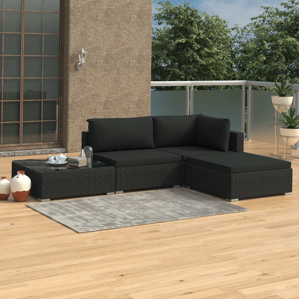 vidaXL 4-delige Loungeset met kussens poly rattan bruin