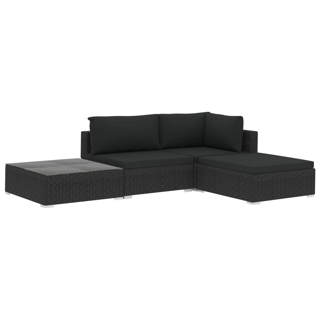 vidaXL 4-delige Loungeset met kussens poly rattan bruin