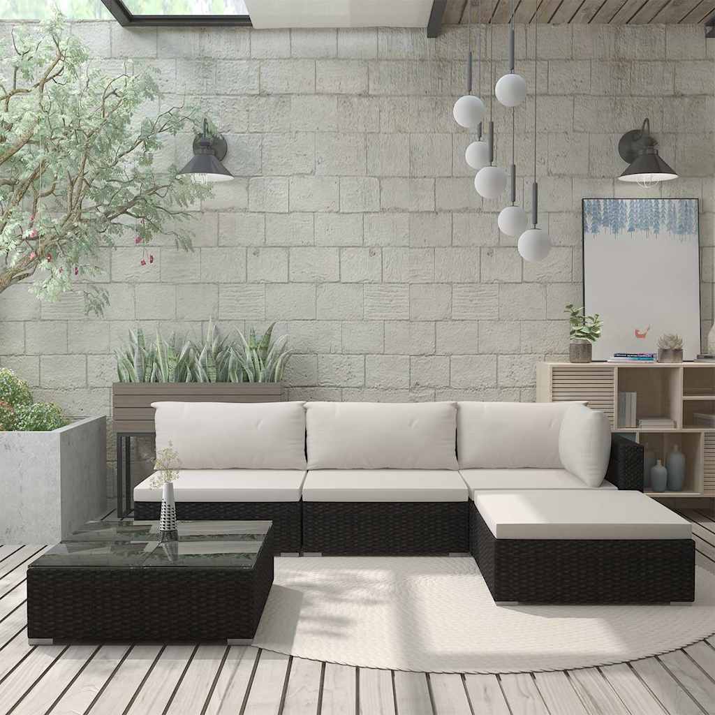 vidaXL 5-Piece Lounge Set with Cushions Poly Rattan Black