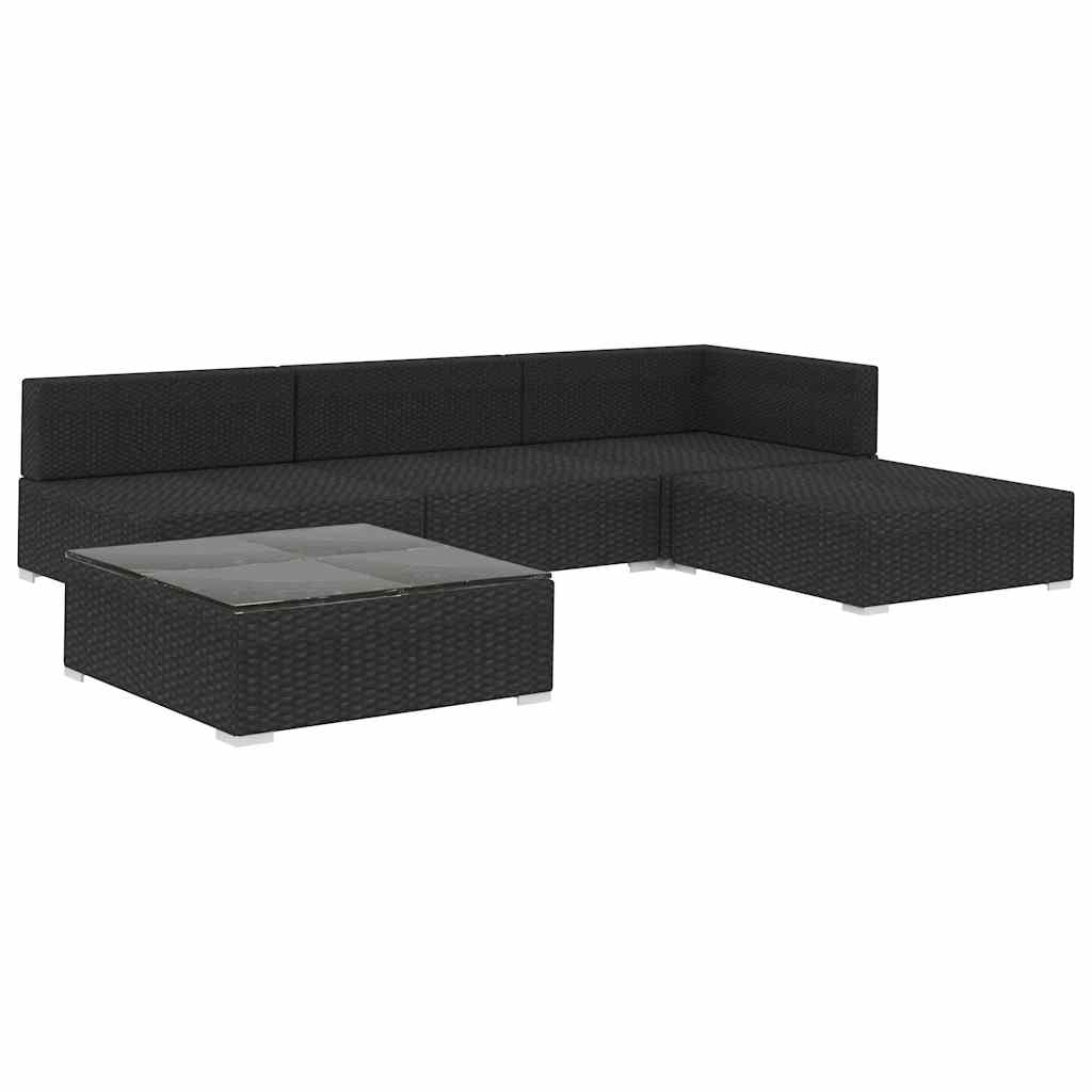 vidaXL 5-Piece Lounge Set with Cushions Poly Rattan Black