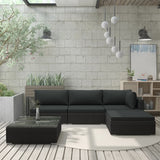 vidaXL 5-Piece Lounge Set with Cushions Poly Rattan Black