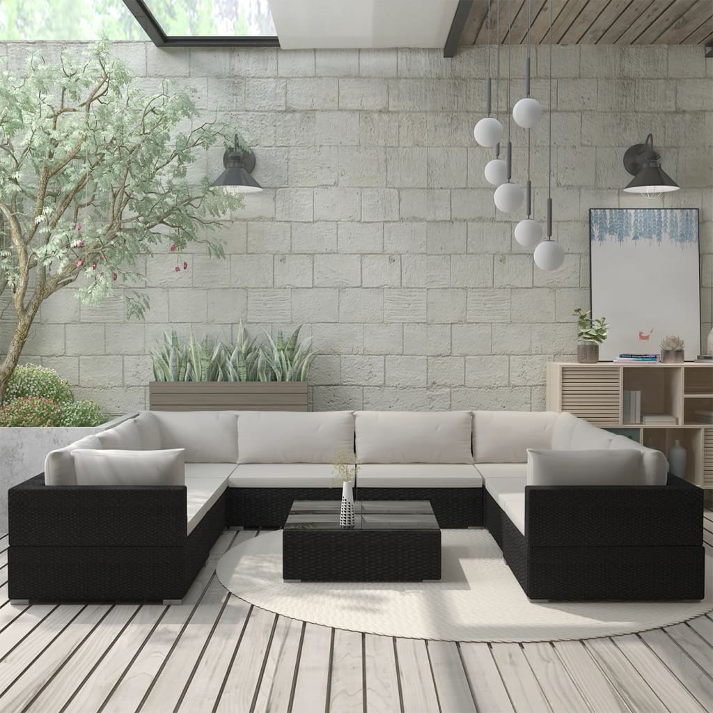 vidaXL 9-piece Lounge Set with cushions poly rattan black
