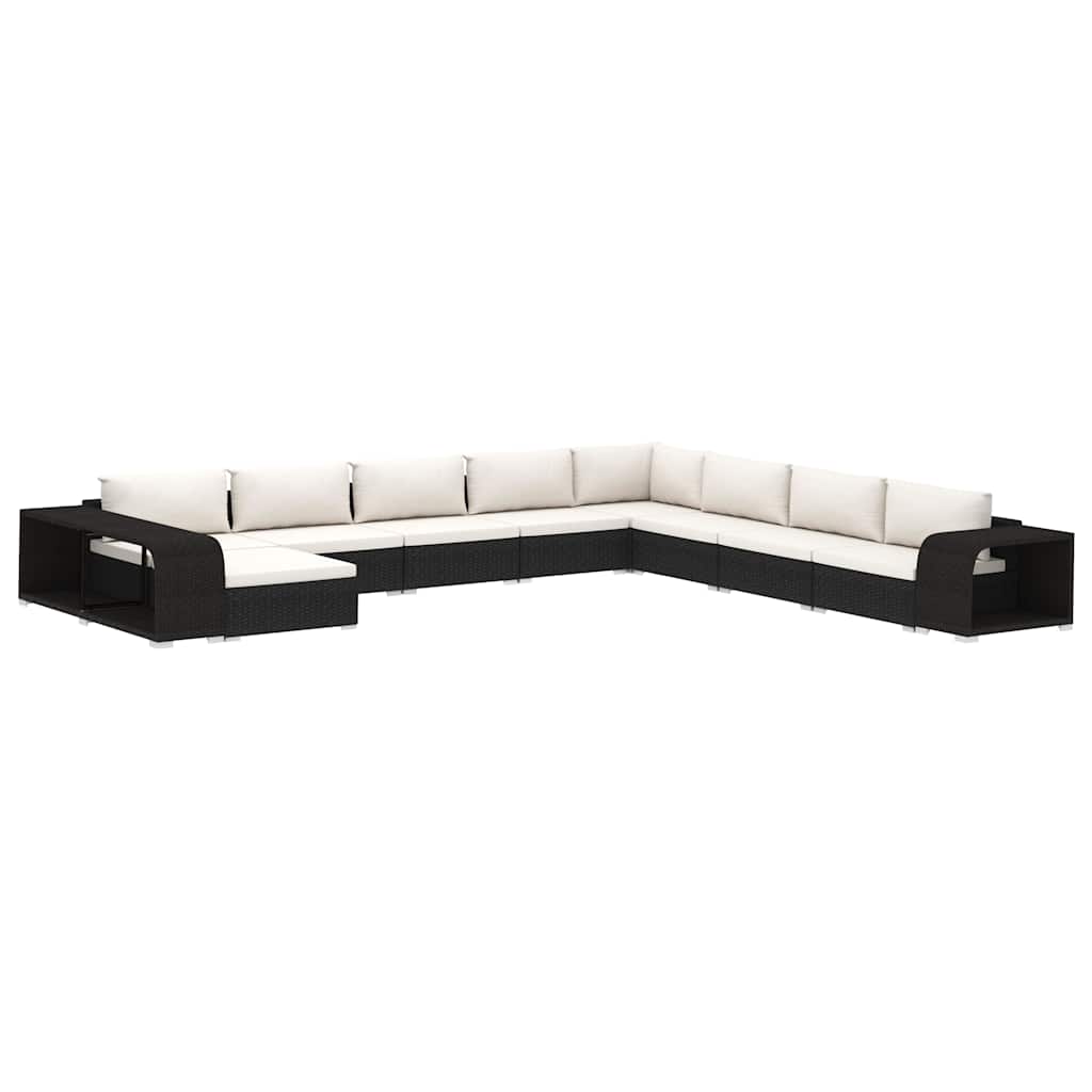 vidaXL 11-Piece Lounge Set with Cushions Poly Rattan Black