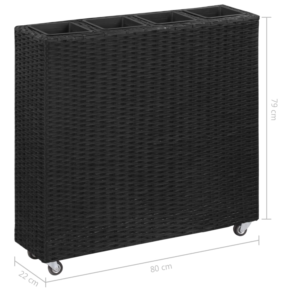 vidaXL Plantenbak verhoogd met 4 potten 80x22x79 cm poly rattan zwart